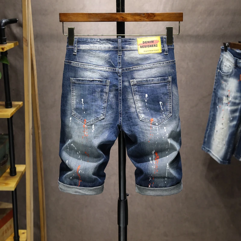 

2021 Mew Men's jeans ripped jeans men's shorts Jean shorts wash jeans beach jeans tattered jeans splash-ink shorts men's medium
