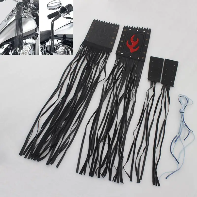 

В байкерском стиле из искусственной кожи руль с бахромой, с кисточками грипса руля рычаг кисточки бахрома украшение для Harley Универсальный