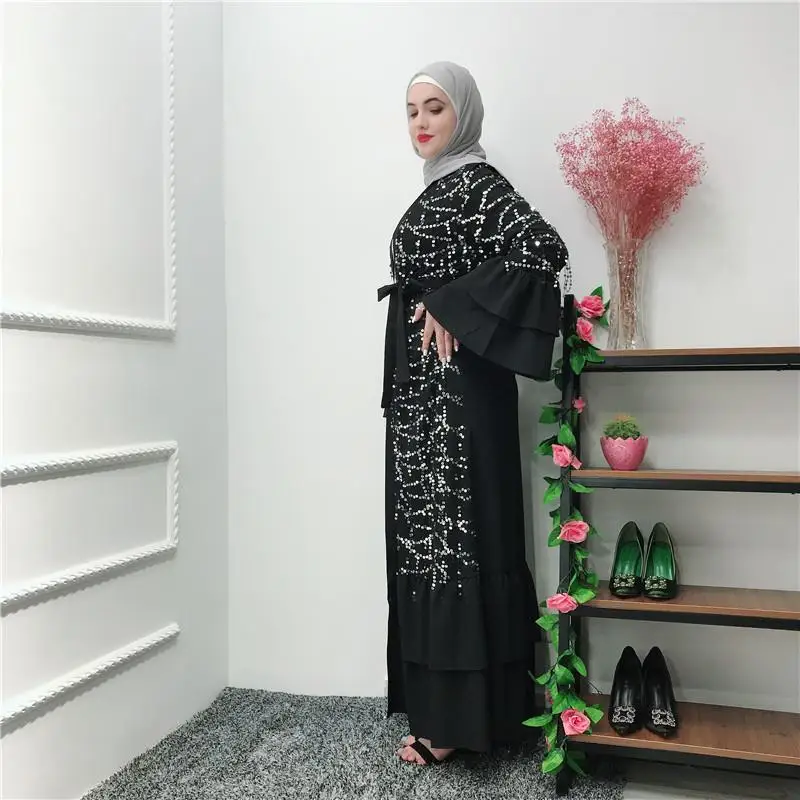 Мусульманская одежда платье абайя женское с расклешенными рукавами кимоно Jibab