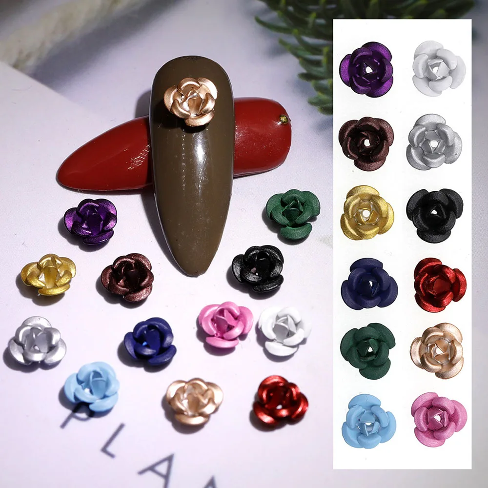 

Charms Beauty Manicure Accessories Rose Flower Nail Art Decorations 3D Nail Rhinestones Metal Jewelry DIY Nail Art