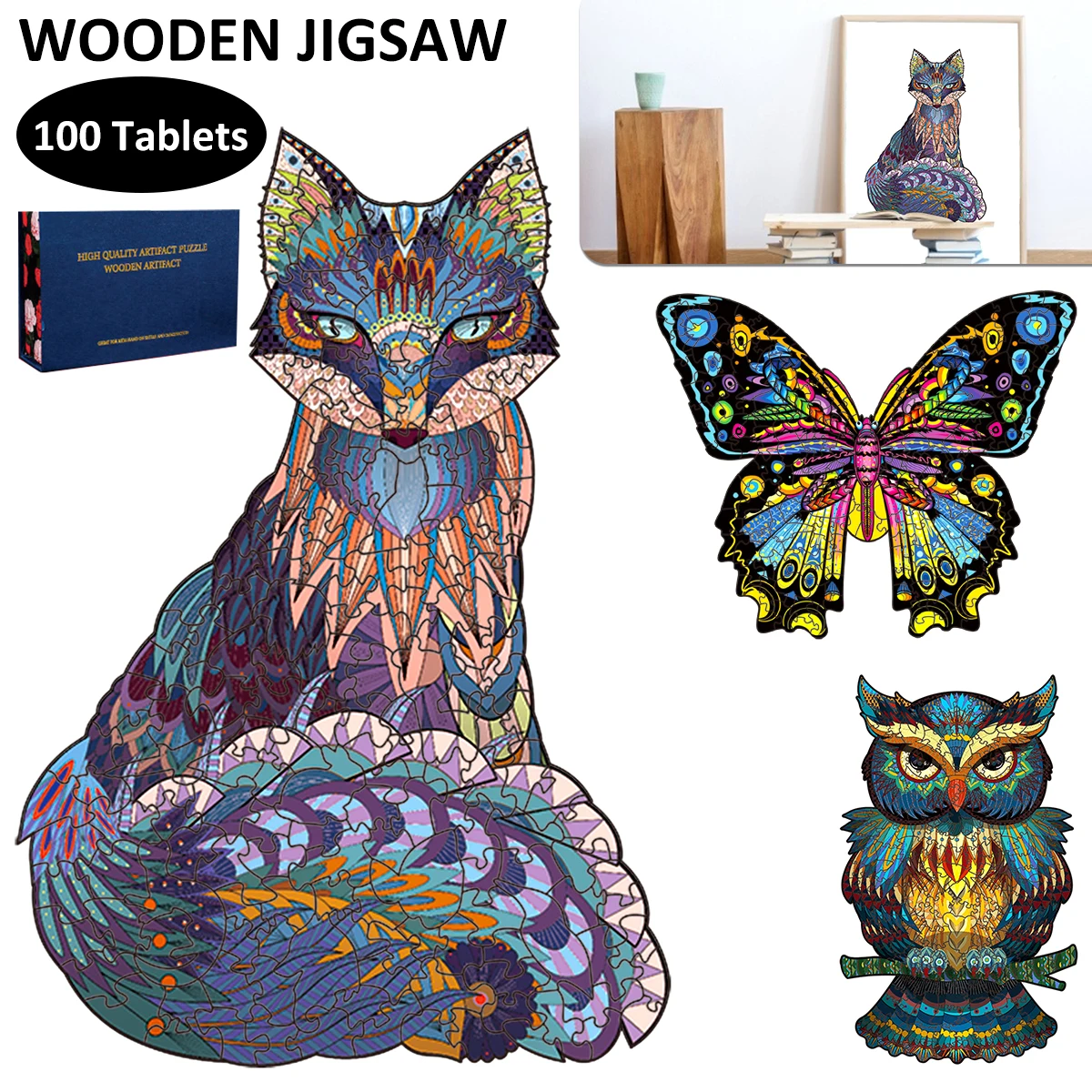 

Wooden Jigsaw Puzzle 2021 3DFox/Butterfly/Owl Animal Jigsaw Puzzles Toy Preschool Educational Puzzle Best Gift for Kids Children