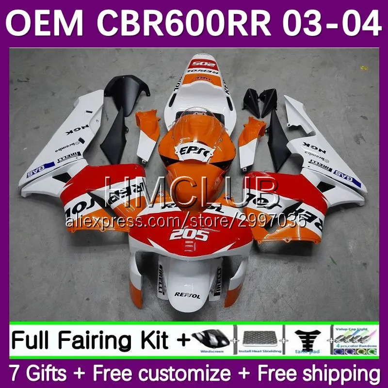 

Injection Body For HONDA CBR600RR CBR 600CC 600RR 2003 2004 3No.7 CBR600F5 Repsol orange CBR600 600 RR CC F5 03 04 OEM Fairings