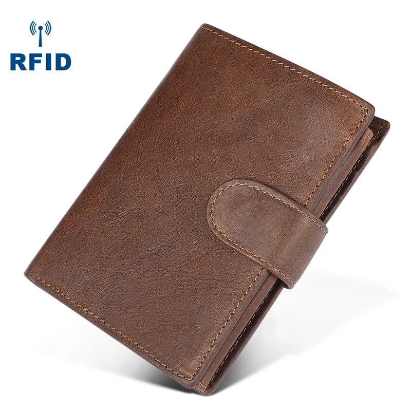 

Men's Genuine Leather Wallet RFID Purse Large Capacity Coin Purse Hasp Vintage Money Bag Multi-card Position Photo Album