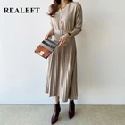 Женское трикотажное платье с поясом, длинным рукавом и V-образным вырезом