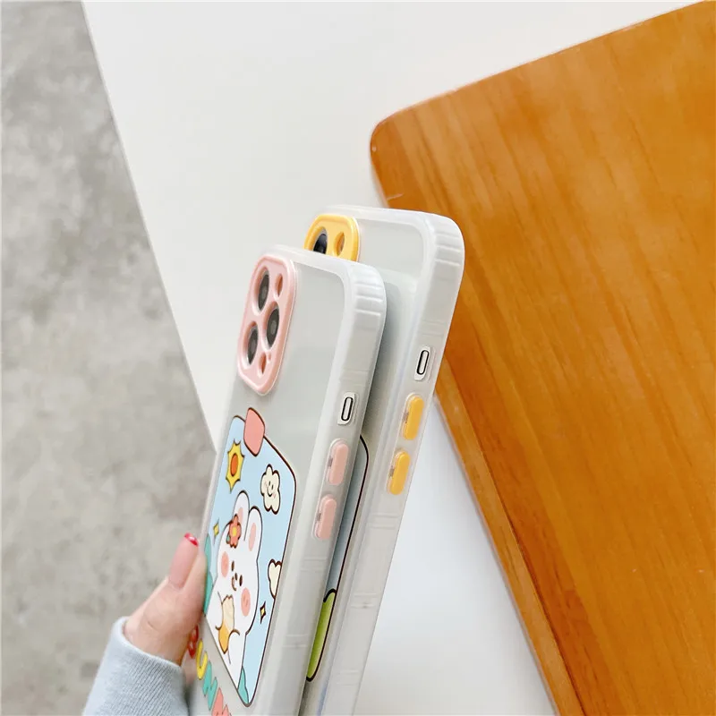 

Cute Cartoon Bear Rabbit Phone Case For iphone 12 Mini 11 Pro XS MAX X XR 2020 SE 7 8 plus Clear anti-fall soft TPU Back Cover