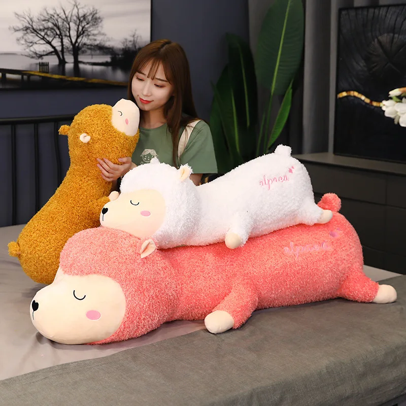 

65-120cm Long Plush Alpaca Toy Soft Lying Brown White Pink Alpaca Pillow Cute Stuffed Animal Doll Kawaii Gifts for Kids Children