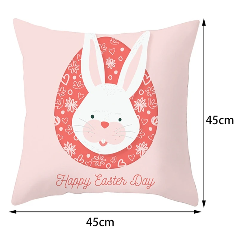 

4Pcs Cushion Cover Happy Easter Cotton Rabbit Pillow Case Sofa Pillowcases Easter Home Decorations for Home 45X45cm