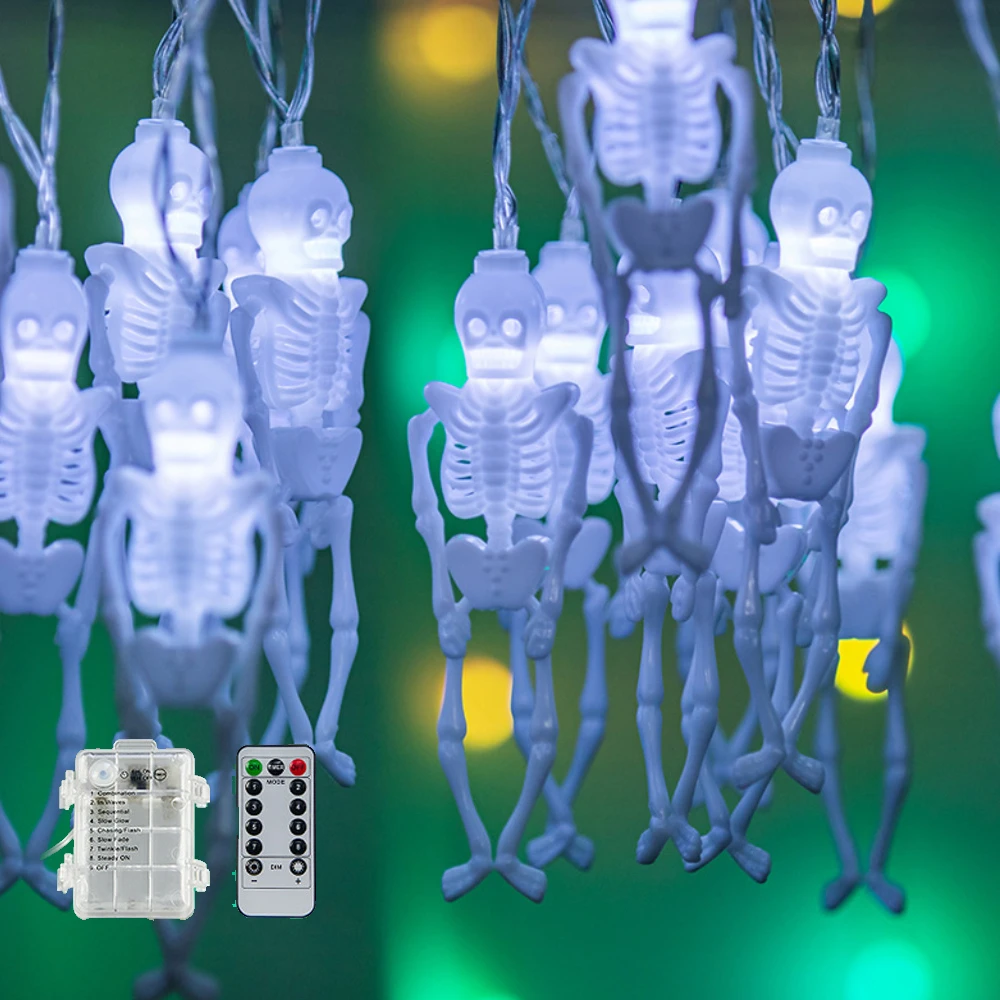 

30LED Halloween Skull String Light Remote Control 8 Mode Christmas Wreath Hanging Lights Party Bar Outdoor Garden New Year Decor