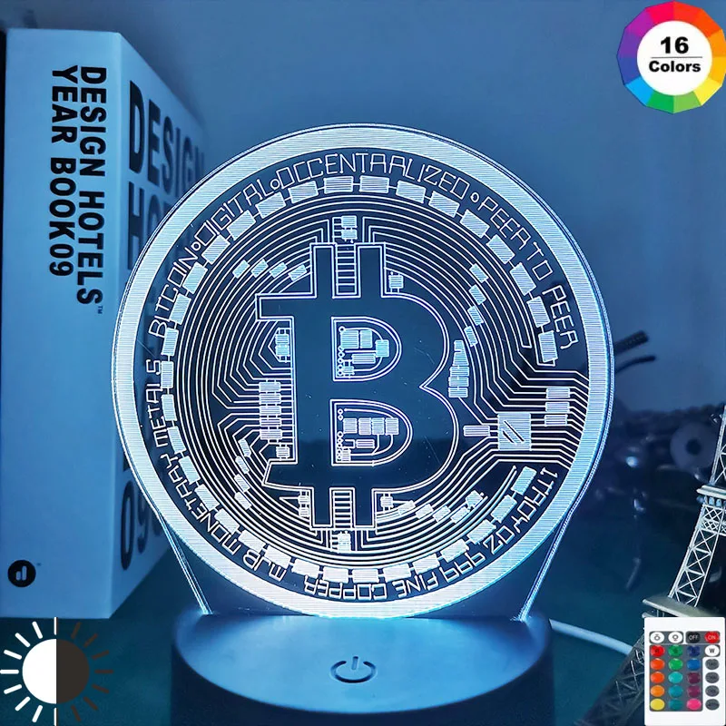 Акриловый светодиодный ночсветильник с биткоином для комнаты декоративный