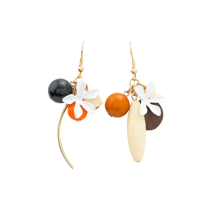 

TIMEONLY Statement White Color Flower Dangle Earring Orange Black Ball Asymmetric Earring for Women Ladies Long Jewellery Retro