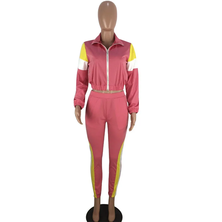 pink red HAOYUAN размера плюс, комплект из двух предметов, женский спортивный костюм, укороченный топ, штаны, спортивный костюм, неоновый зеленый, праздничная одежда, комплект из 2 предметов - Цвет: pink red