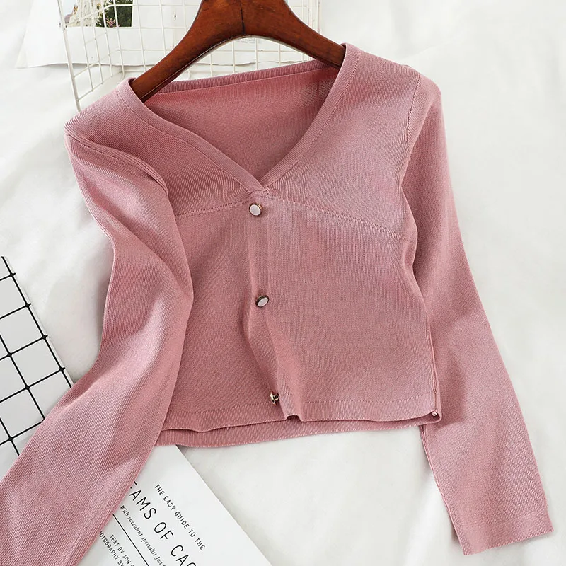 Gagarich Women Casual Sweater Ins Korean Style Simple V-neck Slim Short All-match Bottoming Fashion Female Knitwear Pullover | Женская
