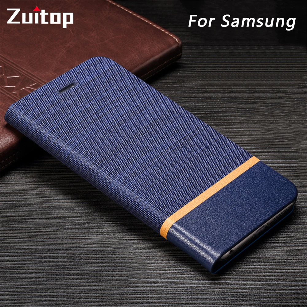 Чехол книжка из парусины для Samsung S8 S9 S7 Edge S10 S20 Ultra Plus A50 A70 A40 A30 A51 A71 A7 A8 2018 Note 9