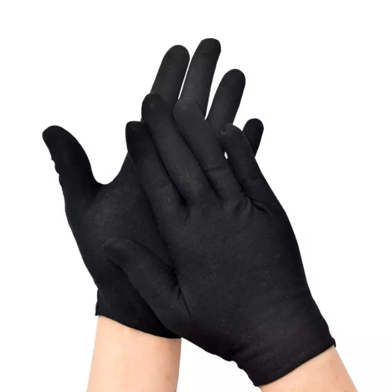 

6 Pairs/Bag Black Cotton Work Gloves Women Men Mittens Hand Gloves Full Finger Household Gloves Jewelry/Serving/Waiters/Drivers