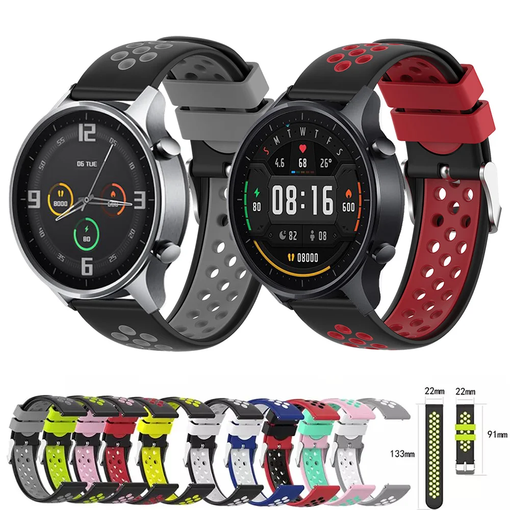 

For Xiaomi Watch Color Watchband Wrist Band Smartwatch 22mm Sports Silicone Two-tone Breathable Bracelet Soft Wristband