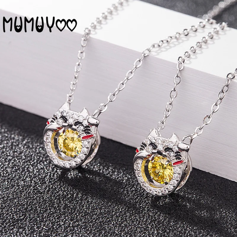 

High quality SWA fashion charm lucky cat women necklace cute beating heart beckoning cat beating heart necklace jewelry