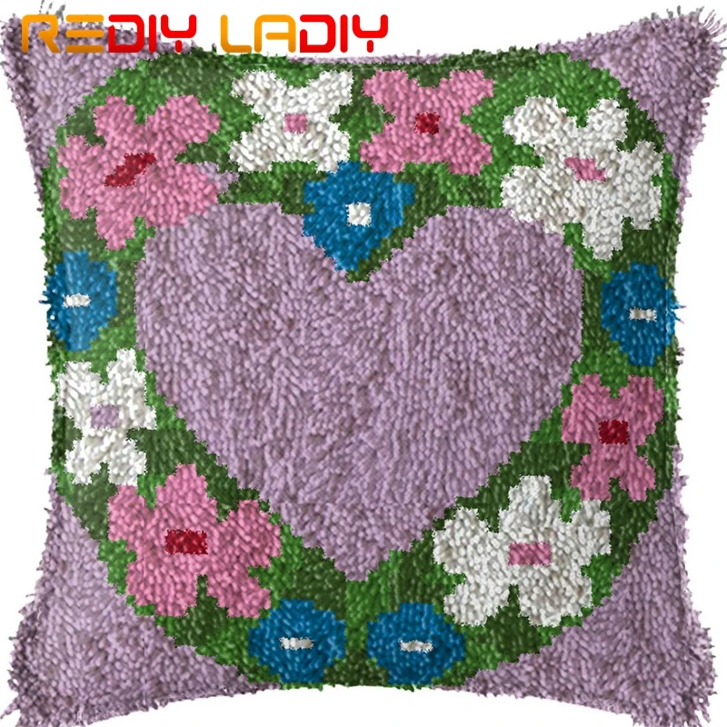 

Latch Hook Cushion Flowers Love Pre-Printed Canvas Cushion Cover Acrylic Yarn Crochet Pillow Case Set Hobby & Crafts Home Decor