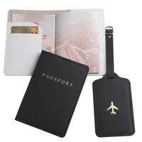 new 2pcsset black white passport coverluggage tag pu leather for travel accessories case label tag passport holder