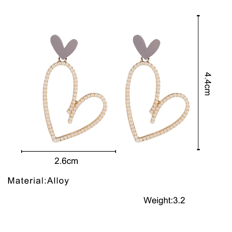 

AENSOA Korean Luxury Pearl Drop Earrings for Women Big Long Heart Pearl Statement Dangle Wedding Earring Simple Party Jewelry