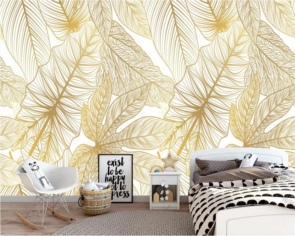 

beibehang Customized modern minimalist abstract golden tropical plant banana leaf mural background wallpaper papier peint
