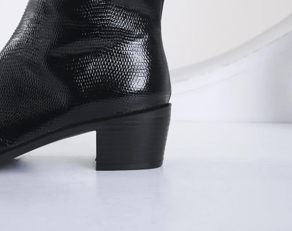 FXYCMMCQ Winter Shoes Women In The Cylinder But The Knee Show Thick Heel Pointed  418-1