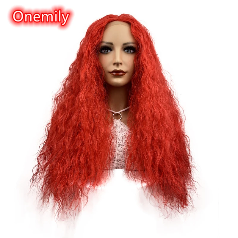 Onemily Long Wavy Loose Wave Lace Front Fully Heat Resistant Synthetic Hair Wigs for Women Girls with Bangs Party Evening Out