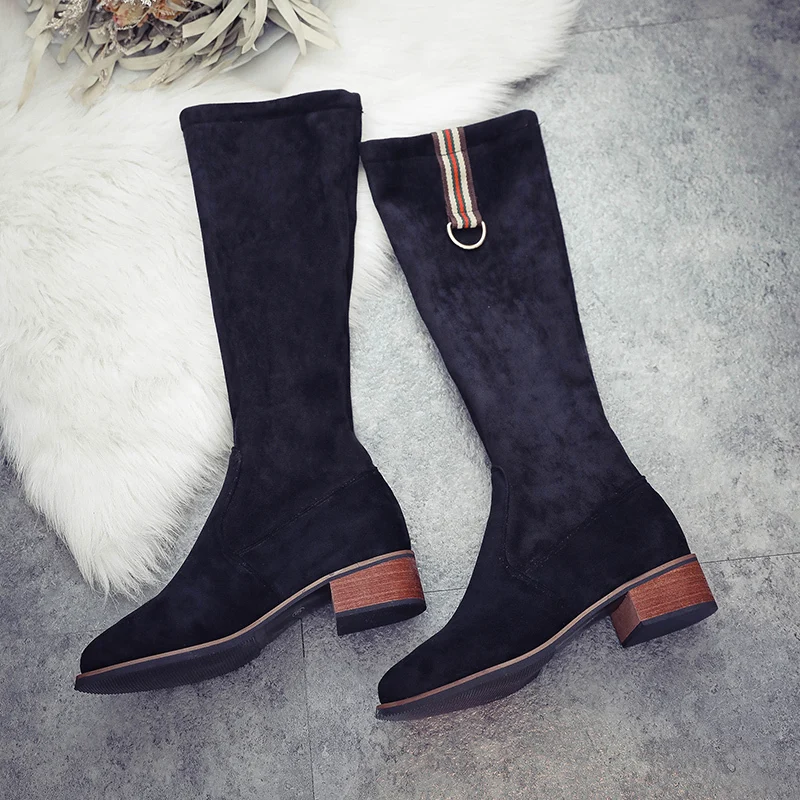 Высокие сапоги до колена в полоску британском стиле женские высокие для колледжа