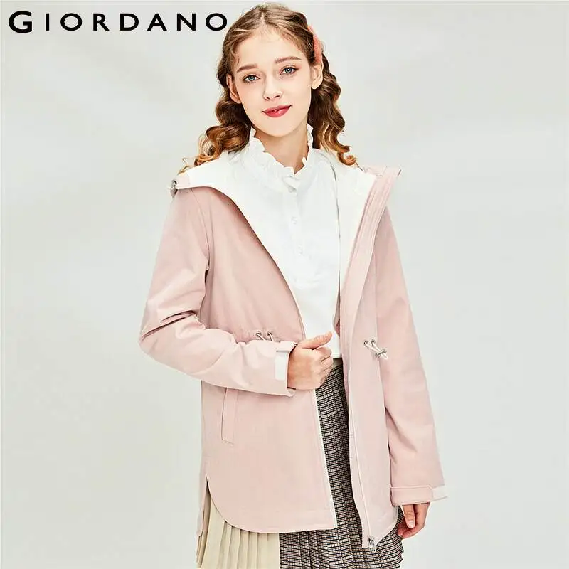 

Giordano Women Jackets Polar Fleece-lined Banded Waist Hooded Jacket Mid Long Adjustable Zip Front Casaco Feminino 05370738