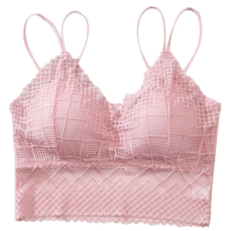 Women Sexy Plaid Lace V-Neck Bra Push Up Wirefree Bralette Strappy Underwear X3UE