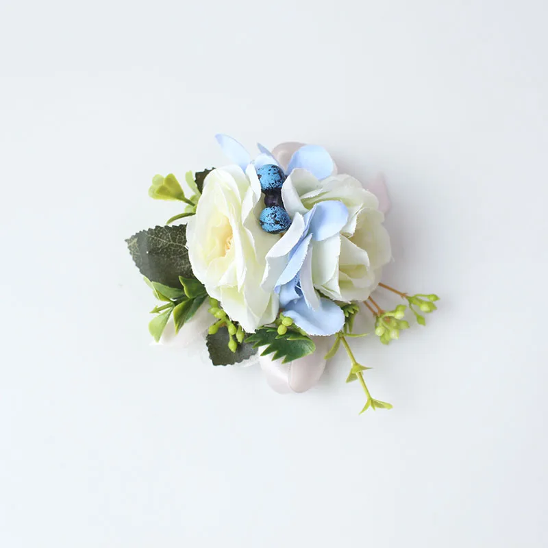 Wrist-C Йо Чо искусственный цветок для свадьбы жениха бутоньерка Buttonhole белый синий шелк цветы браслет из цветов подружки невесты Свадьба булавка - Цвет: Wrist-C