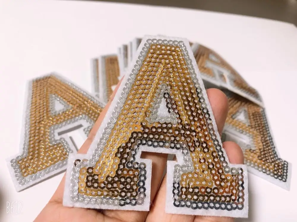 Золотые блестки буквы патч Алфавит вышитая аппликация железо на одежде