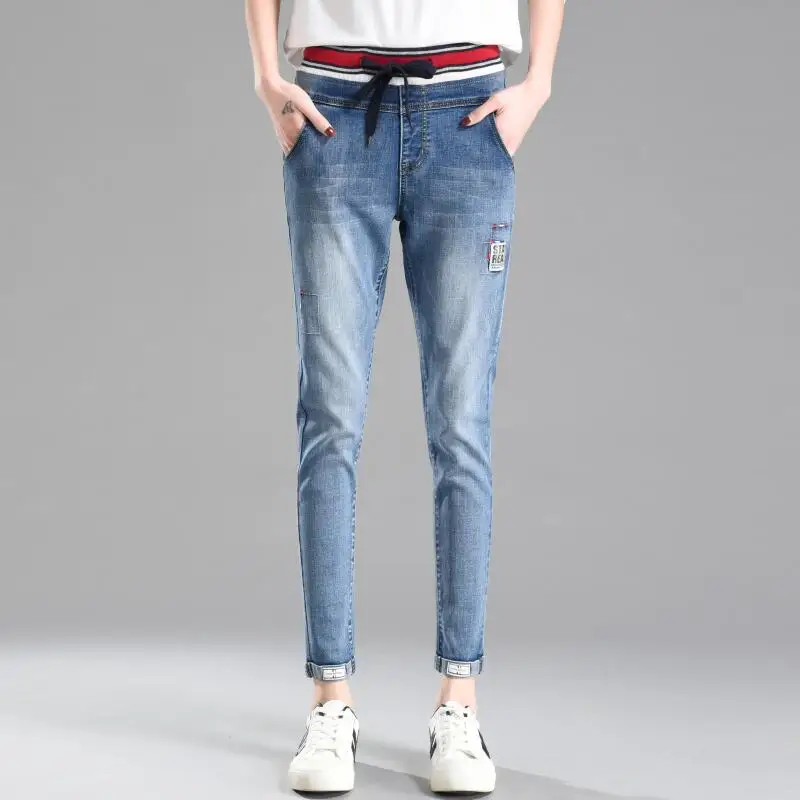 

2018 new women elastic high waist Jeans woman plus large size denim pants push up fashion Korean Style femme boyfriends Jeans