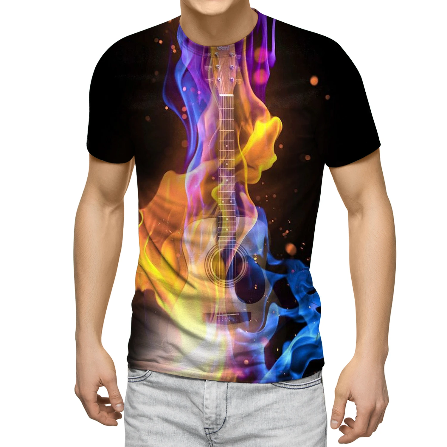 

Fire Guitar Men T-shirt 3D Printing Tshirt Oversized T-shirt Unisex Short Sleeve Tshirt Men's Clothing Musical Partten T shirt