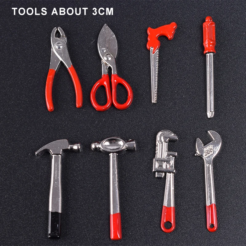 

1/12 Dollhouse Miniature Wooden Toolbox with Metal Tools Set Repair Kits Decoration for Doll House Furniture Accessories Toys