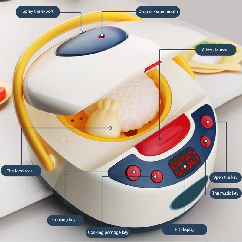 

IKAUOIE Kids Kitchen Toys Simulation Electric Rice Cooker Interactive Toy Mini Kitchen Food Pretend Play House Role Playing