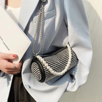 rivet design small pu leather round bucket crossbody bag for women 2021 beading fashion luxury branded chain shoulder handbags