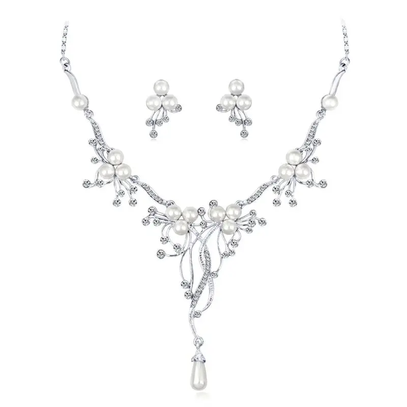 

New Fashion Wedding Bridal Jewelry Sets Crystal Necklace Earrings Sets for Women