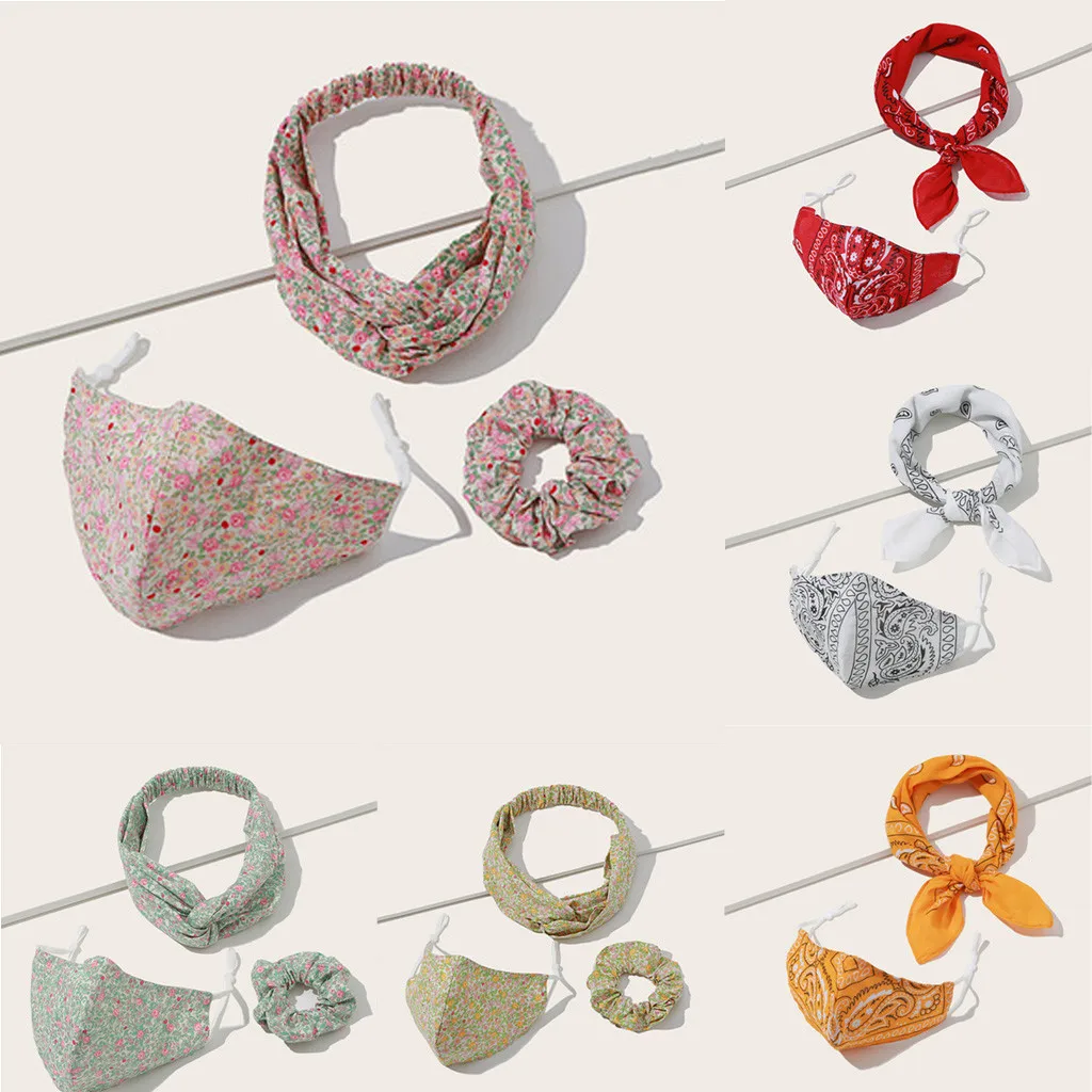 

Women Headband Hair hoop Mask Set Suit Yoga hair band Sports face cover Wash Headband Fabric face maskswashable and reusable A50