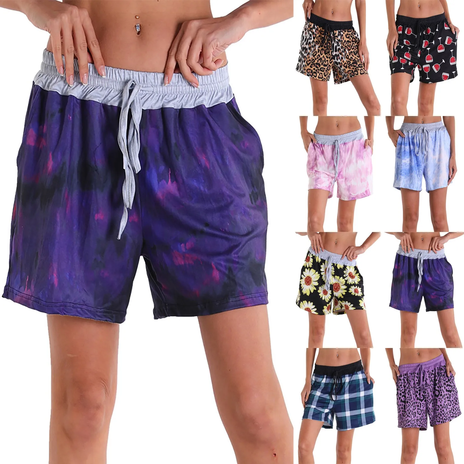 

SAGACE Women Beach Surfing Fitness Outdoor Leisure Sports Home Yoga Ladies Shorts Printed Sweatpants Pockets Short Pants Summer