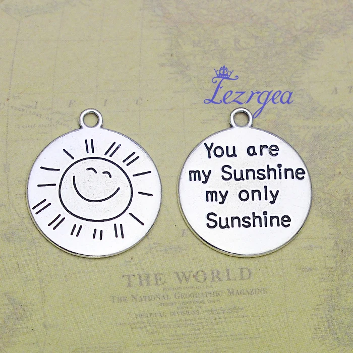 

10pcs/lot--24x28mm, letter Charms Antique silver plated you are my sunshine charms,DIY supplies, Jewelry accessories