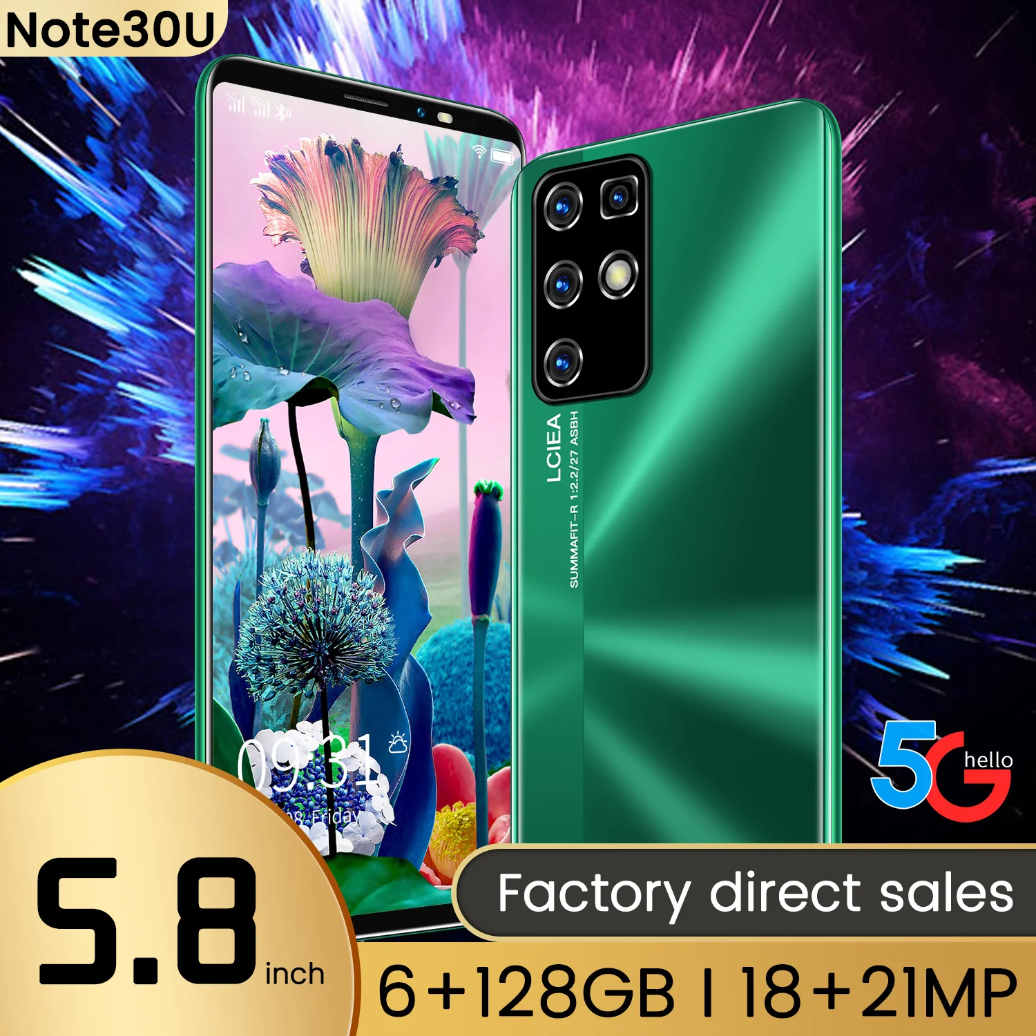 

New Arrival 2021 Galxy NOTE30U 64GB/128GB 1440*3440 Dual SIM Face Fingerprint ID Smart Phone 5.8 Inch 8 Core Andriod 10 Celular