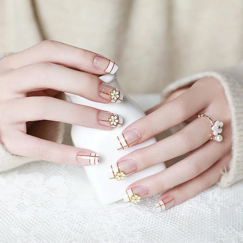 24 шт. свадебные искусственные накладки для ногтей невесты с белыми цветами