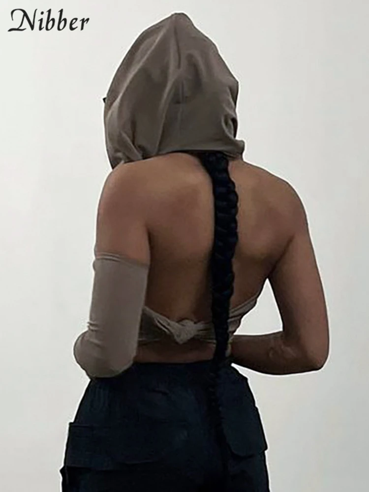 Nibber Весенняя модная однотонная блузка с капюшоном одним рукавом для