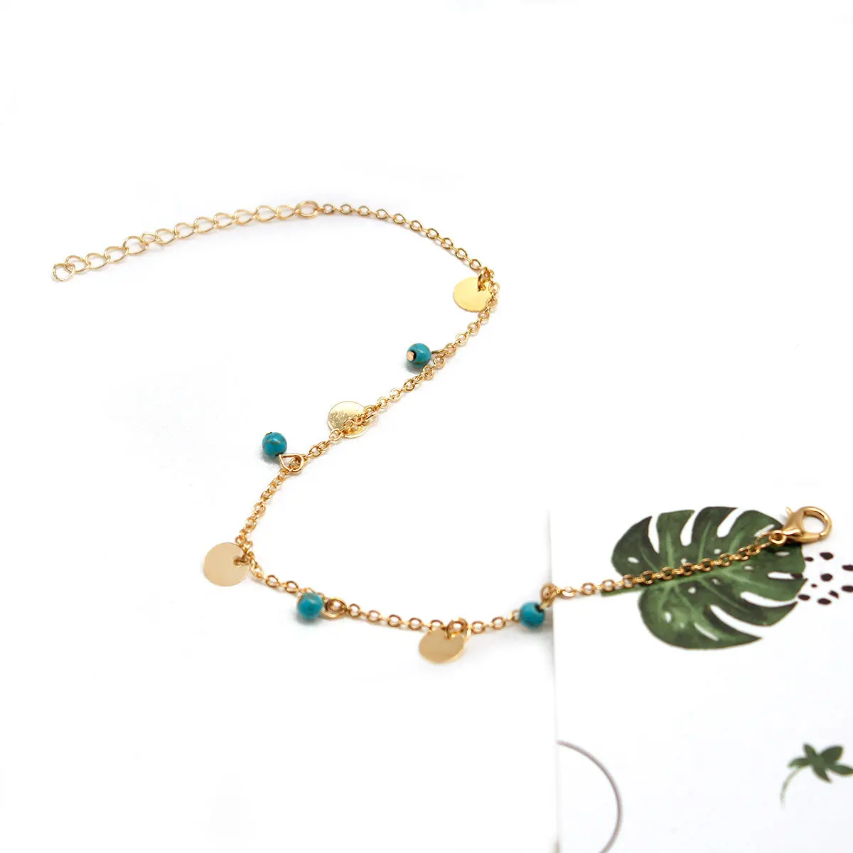 

Turquoise Disc Anklets Anklets Female Personality Beach Creative Foot Jewelry New Ladies Handmade Chain Fashion