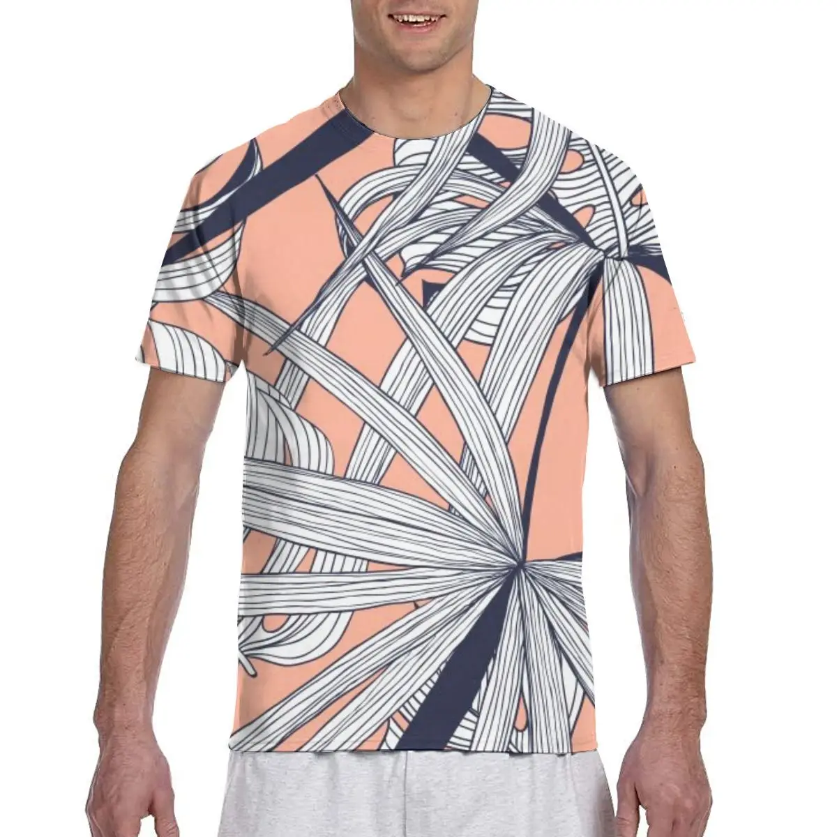 

Цветочный Разделение-лист филодендрон и пальмовых листьев 2020 летняя футболка c круглым вырезом футболки Для мужчин Уличная Футболка коротк...