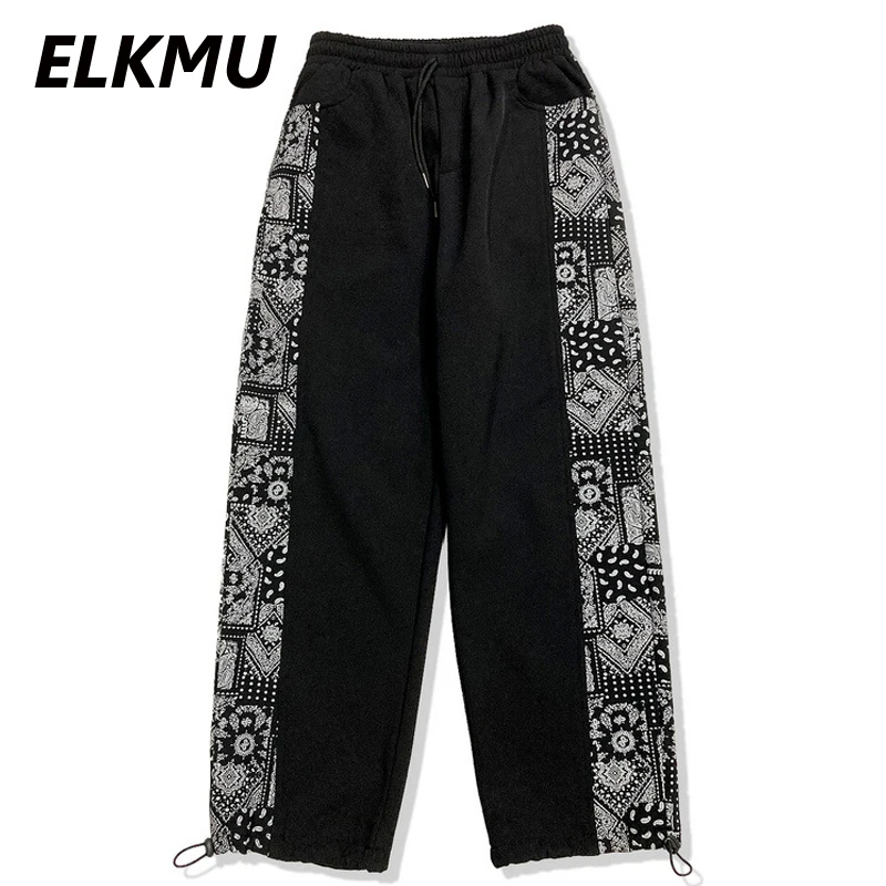 

Штаны с банданами по бокам пэчворк, спортивные брюки, Мужская Уличная одежда, флисовые брюки в стиле Харадзюку, осенне-зимние брюки