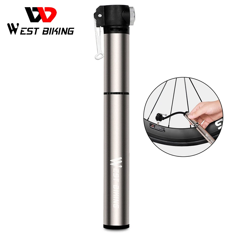 

WEST BIKING 120PSI Bicycle Pump Hose Mountain Road Cycling Tire Inflator Schrader Presta Valve Alloy Portable Mini Bike Pump