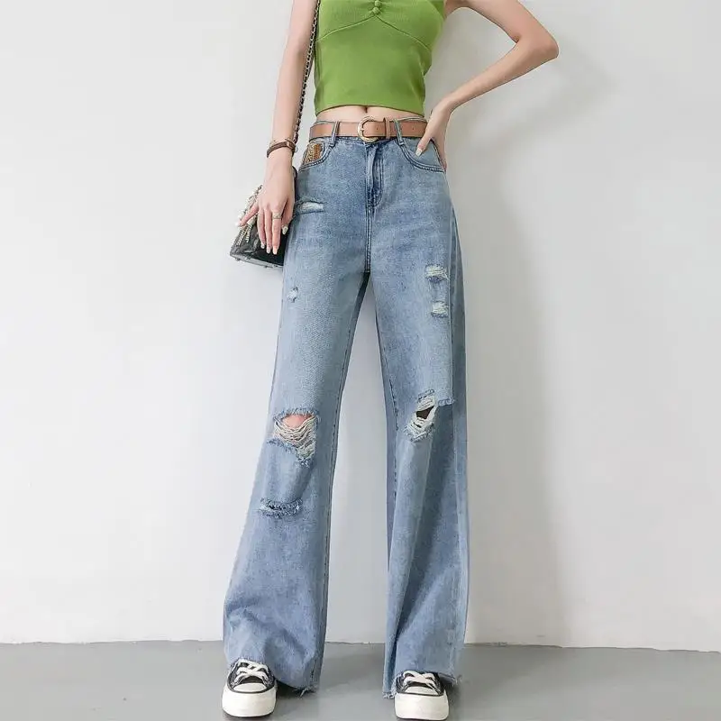 

FAKUNTN Women Jeans Pants Female Large Size Boyfriend Jean Women Jeans Ripped Pants High Waist Mom Jeans Undefined Stright
