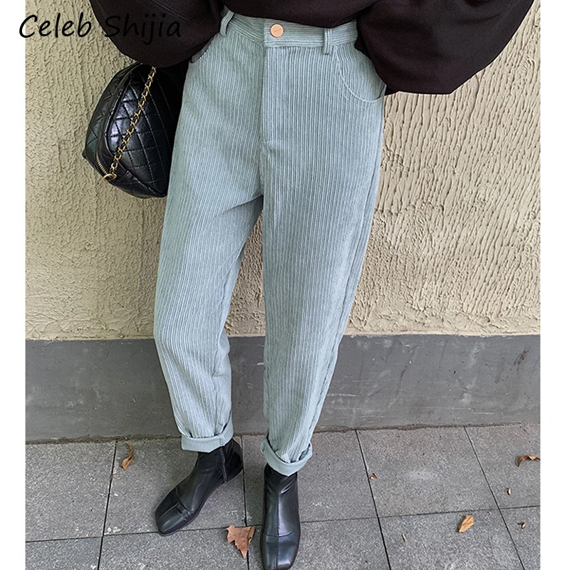 Женские шаровары с высокой талией SHIJIA Свободные повседневные винтажные синие