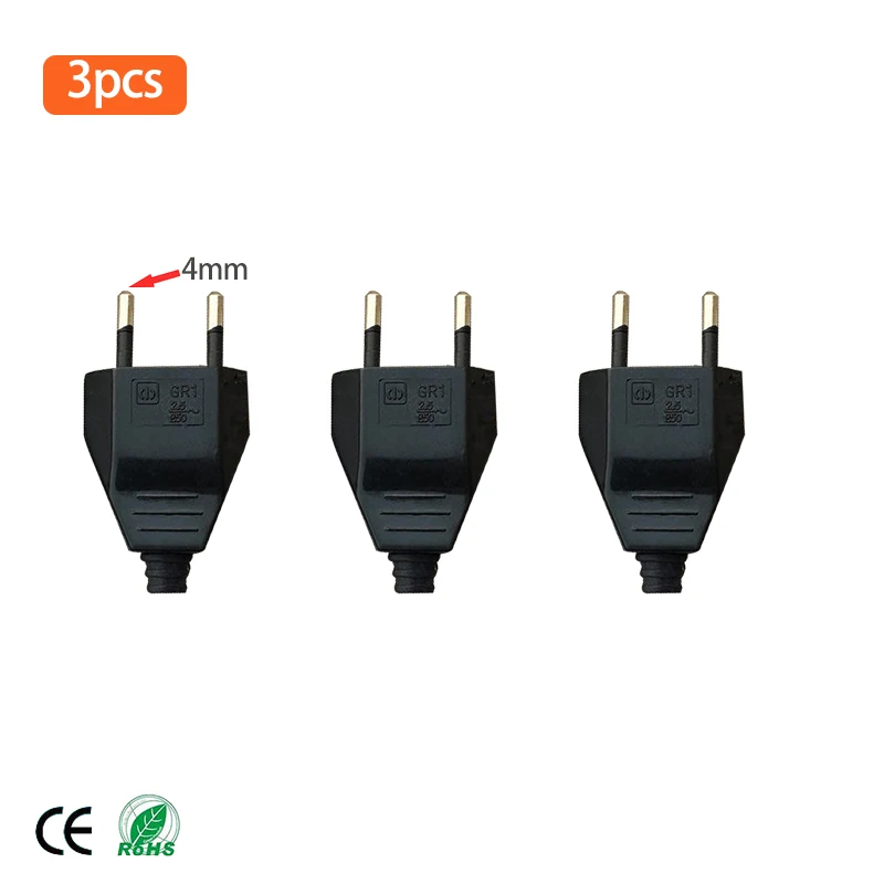 Black 3 piece 4,0 мм ЕС мужской женский встык шнур питания VDE разъем питания евровилка светильник 2 ядра Соединительная вилка - Цвет: Black 3 piece